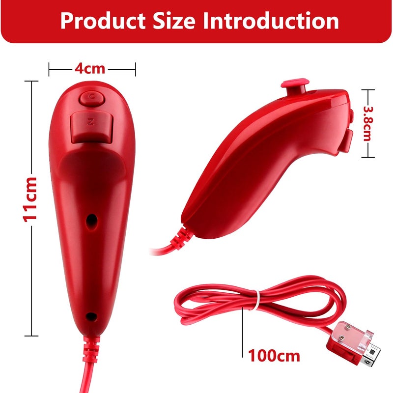 OSTENT Motion Based Wired Nunchuck Controller for Nintendo Wii Console Video Game Color Red - Image 4